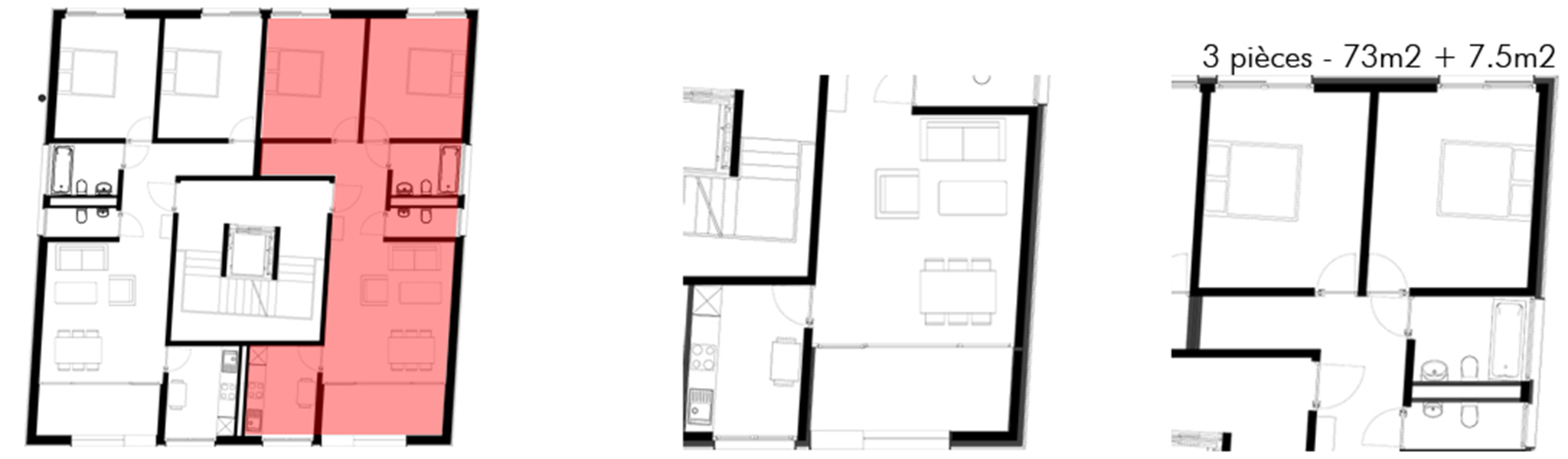 Plan d'un appartement 3 pièces - Bussigny, route de Lausanne 5
