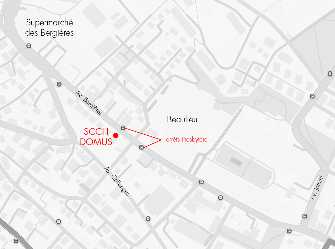 Plan d'accès au bureau de la SCCH Domus, av. des Bergières 33b à Lausanne