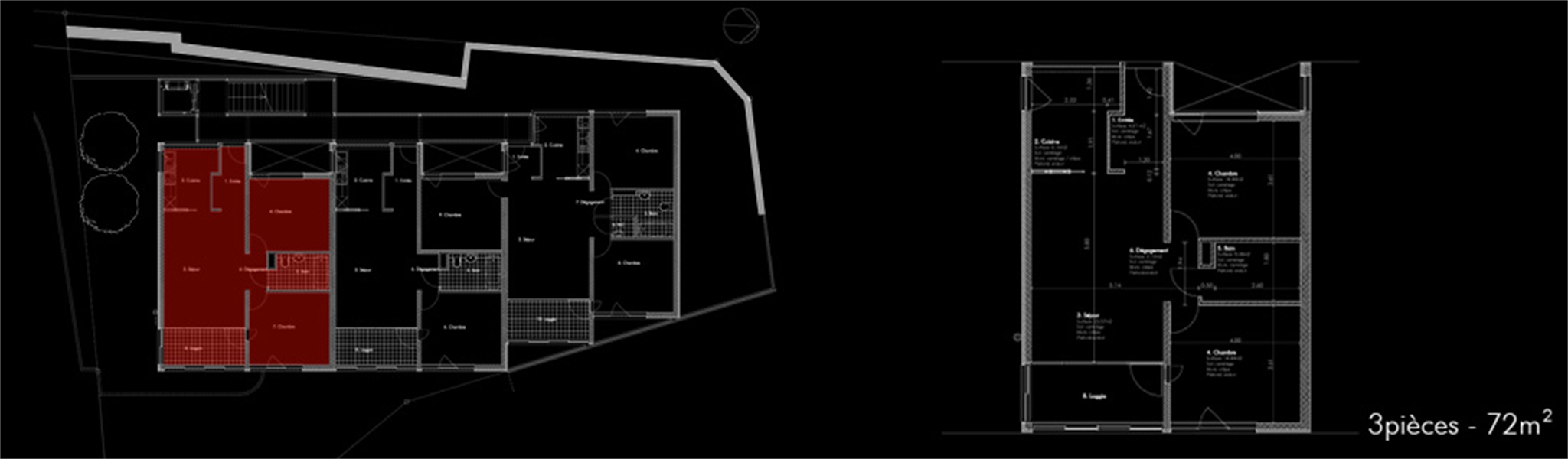 Plan d'un appartement 3.5 pièces - Mémise, Lausanne