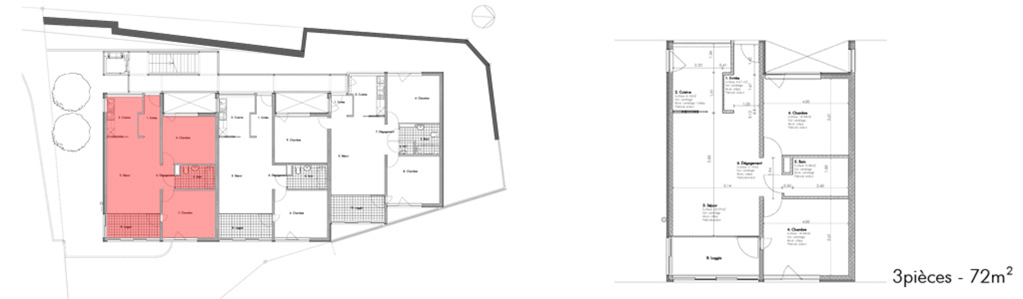 Plan d'un appartement 3.5 pièces - Mémise, Lausanne